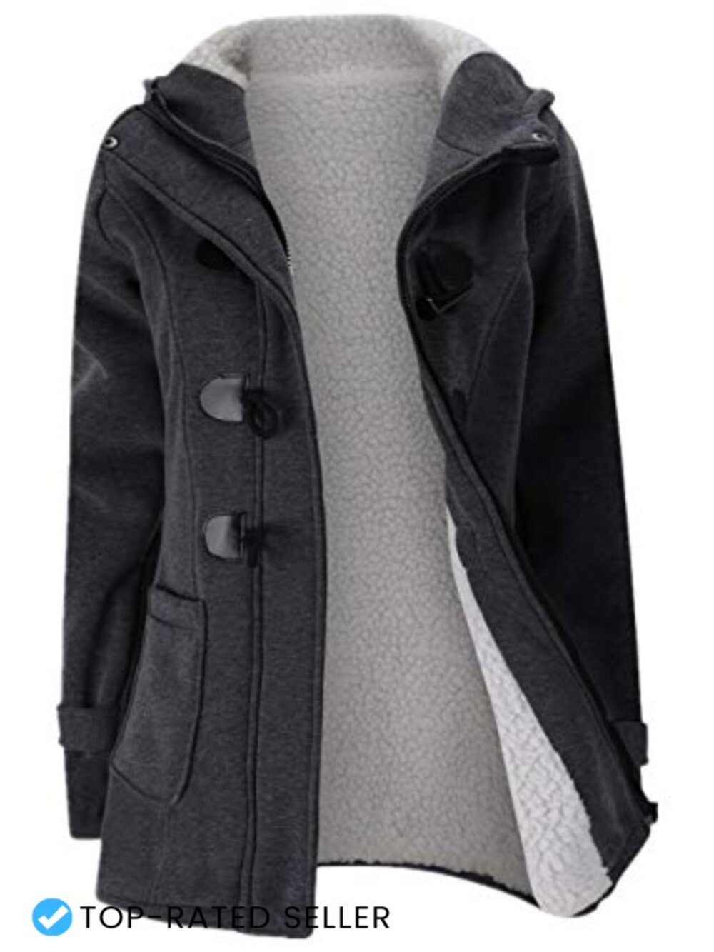 Horn Button Fleece Thicken Coat with Hood Winter Warm Jacket